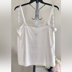 Ann Klein Tops Women's Size LargeCream Knitted Tank-Top Sleeveles Straight Neck